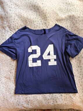 SHEIN Navy Short Sleeve Tee with White '24' Graphic